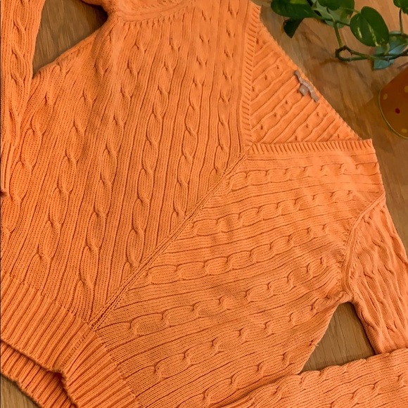 KIER + J Orange 🍊 V-Neck Knit Sweater Size XL 14 - Picture 3 of 7